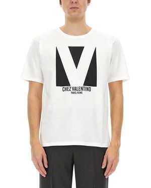 Valentino Cotton Tshirt With Chez Print - White