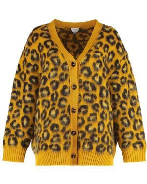 Bottega Veneta Leopard Print Wool-Mohair Cardigan Wool And Mohair Cardigans - Yellow