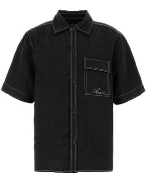 Amiri Script Linen Gd Pkt Ss Shirt - Black