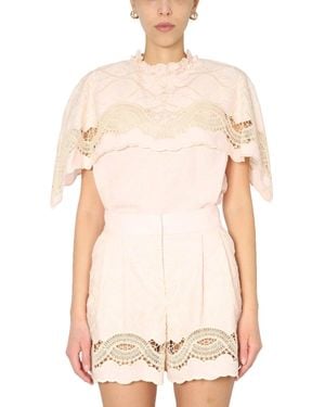 Alberta Ferretti Embroidered Cape Top - White