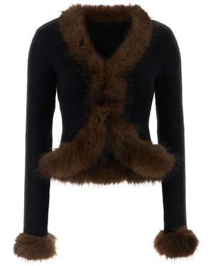 Self-Portrait Self Portrait Faux Fur Knit Cardigan - Black