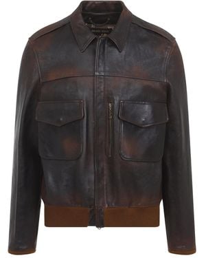 Golden Goose Dark Leather Bomber Jacket - Black