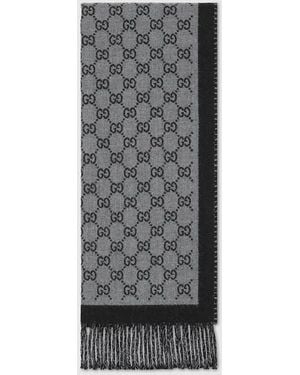 Gucci Wool Scarf Gg Jacquard - Gray