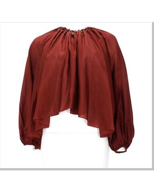 Zimmermann Aster Ruched Beaded Silk Blouse - Red