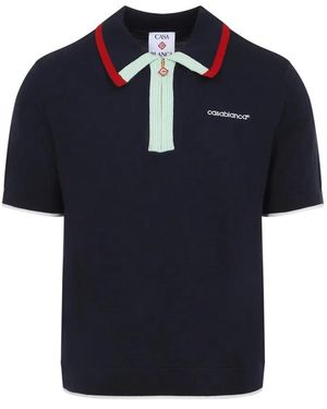 CASABLANCA Short-Sleeve Knitted Track Polo - Blue