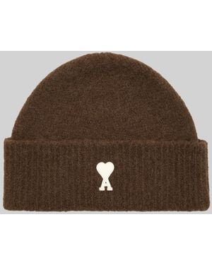 Ami Paris Alpaca Ami De Coeur Beanie - Brown