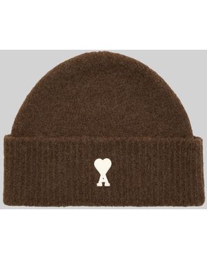 Ami Paris Alpaca Ami De Coeur Beanie - Brown