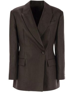 Brunello Cucinelli Shiny Linen Twill Jacket With Necklace - Black