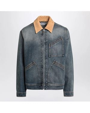 McQueen Denim Jacket With Suede Collar - Grey