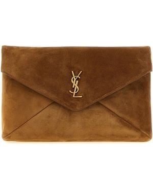 Saint Laurent 'Envelope' Large Clutch Bag - Brown
