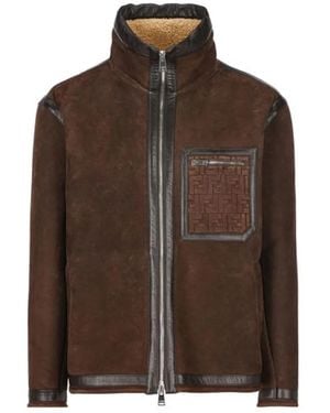Fendi High Neck Zip Up Oversized Jacket - Brown