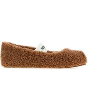 Moon Boot Caramel Shearling Ballerinas With Rubber Sole - Brown