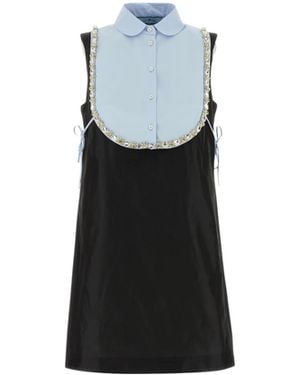 Prada Embroidered Taffeta Mini Dress - White