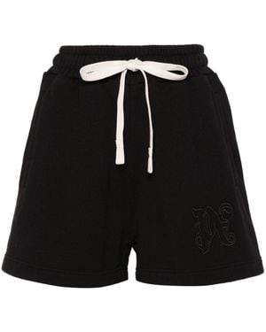 Palm Angels Logo Cotton Shorts - Black