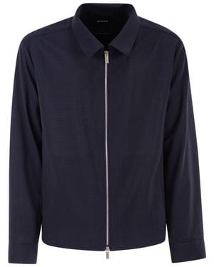 BOSS Wool Blend Lightweight Jacket With Zip And Micro-Textured Finish - Blue