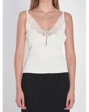 Self-Portrait Ribbed Tank Top - White