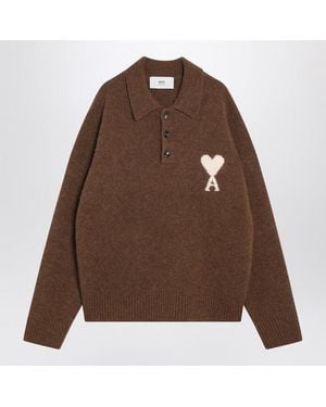 Ami Paris Ami De Coeur Polo Sweater - Brown
