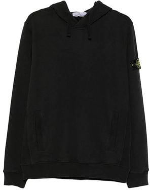 Stone Island Cotton Hooded Sweatshirt With Compass Badge - Black