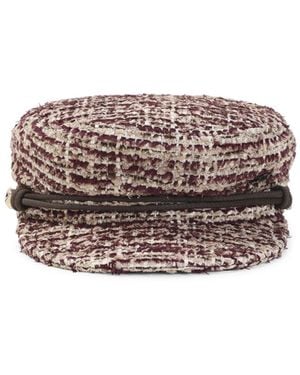 Maison Michel Burgundy New Abby Tweed Hat - White