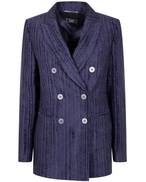 Peserico Double Breasted Velvet Jacket - Blue
