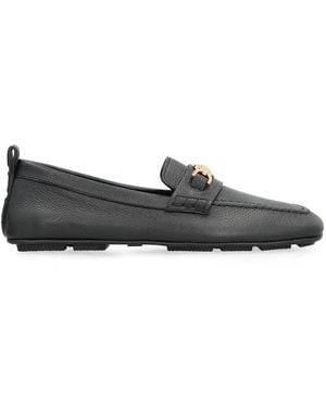 Versace Pebbled Calfskin Driver Loafers Calfskin; Goatskin - Black