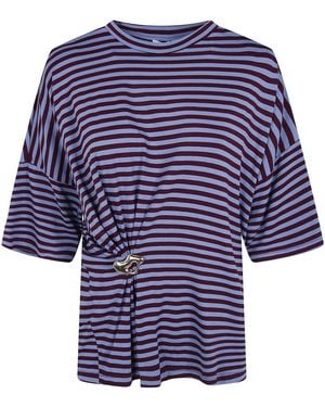 Essentiel Antwerp "Kriss" Striped T-Shirt With Brooch - Blue