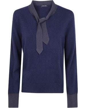 Anneclaire Round Neck Sweater With Tie - Blue