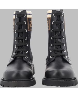 Fendi Girls Leather Boots With Sweater-Style Detail - Black