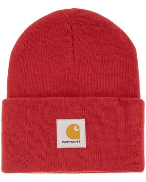 Carhartt Hat With Turn-Up And Logo Label - Red