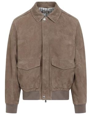 Brunello Cucinelli Leather Bomber Jacket - Brown