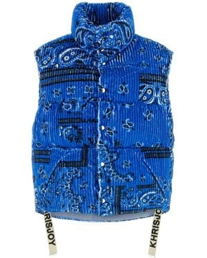 Khrisjoy Printed Corduroy Oversize Sleeveless Down Jacket - Blue