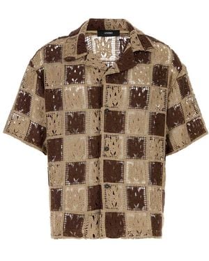 Amiri Ma Quad Checker Is Camp Shirt - Brown