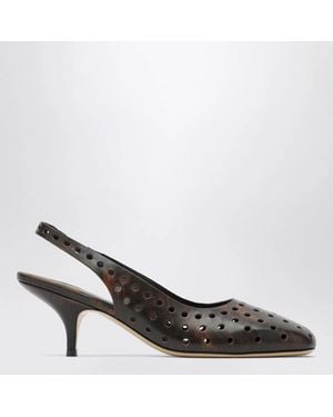 Dries Van Noten Aged Leather Perforated Slingback Shoes - Brown