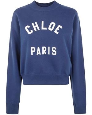 Chloé Cropped Round Neck Sweatshirt - Blue