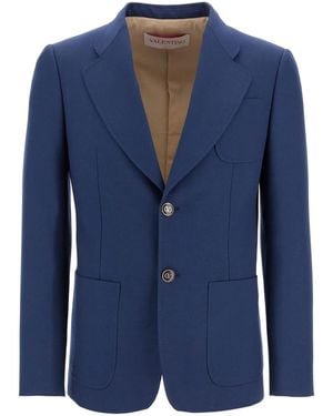 Valentino Single-Breasted Wool Jacket - Blue