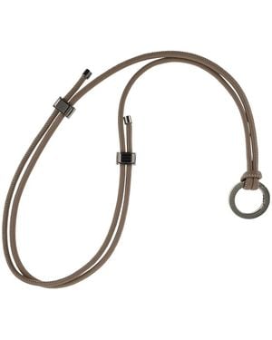 Brunello Cucinelli Leather Glasses Cord With Pendant - Metallic