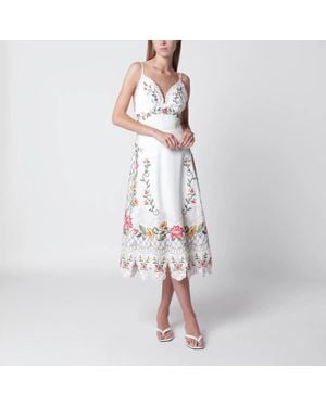 FARM Rio Ivory Midi Dress With Floral Embroidery - White