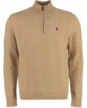 Polo Ralph Lauren Logo Embroidered Cable Knit Jumper - Natural