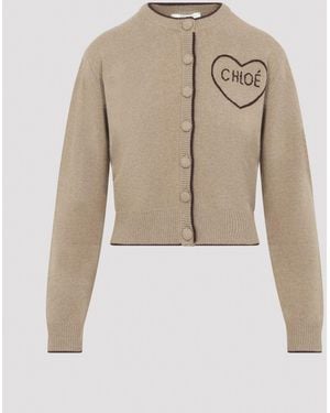 Chloé Fitted Logo Cardigan - Natural
