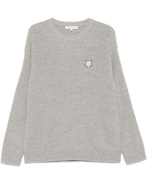 Maison Kitsuné Fox Head Cotton Ribbed Sweater - Gray