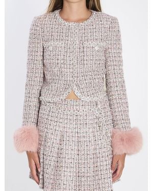 Self-Portrait Boucle Fur Cuff Jacket - Grey