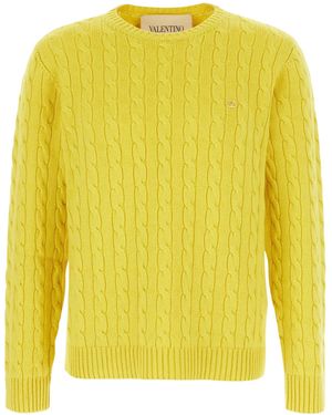 Valentino Vlogo Cable-Knit Cashmere Sweater - Yellow