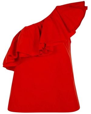 Essentiel Antwerp "Jillian" Asymmetric Ruffle Top - Red