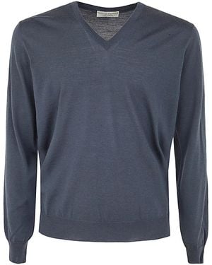 FILIPPO DE LAURENTIIS Royal Merino Long Sleeves V Neck Jumper - Blue