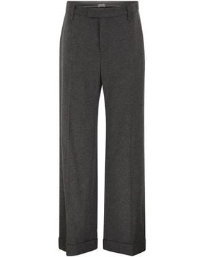 Brunello Cucinelli Dark Wool Blend Palazzo Pant - Grey