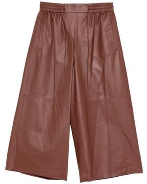 Yves Salomon Leather Trousers With Drawstring Waistband - Red