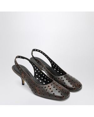 Dries Van Noten Aged Leather Perforated Slingback Shoes - Black