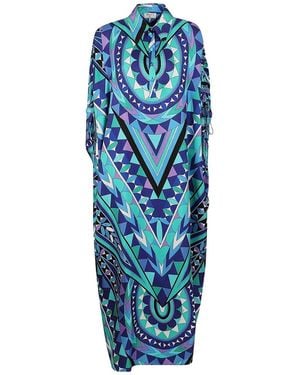 PUCCI Silk Kaftan With Draped Sleeves - Blue