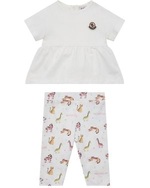 Moncler Kids Cotton T-Shirt And Trousers Set - White