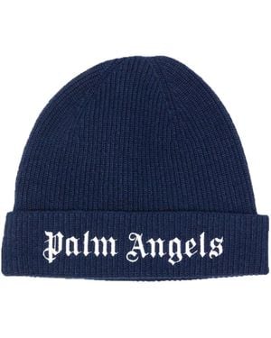Palm Angels Knit Logo Beanie - Blue